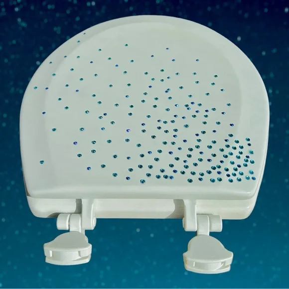 NEW Toilet Seat Round Blue Rhinestone Embellished Lid